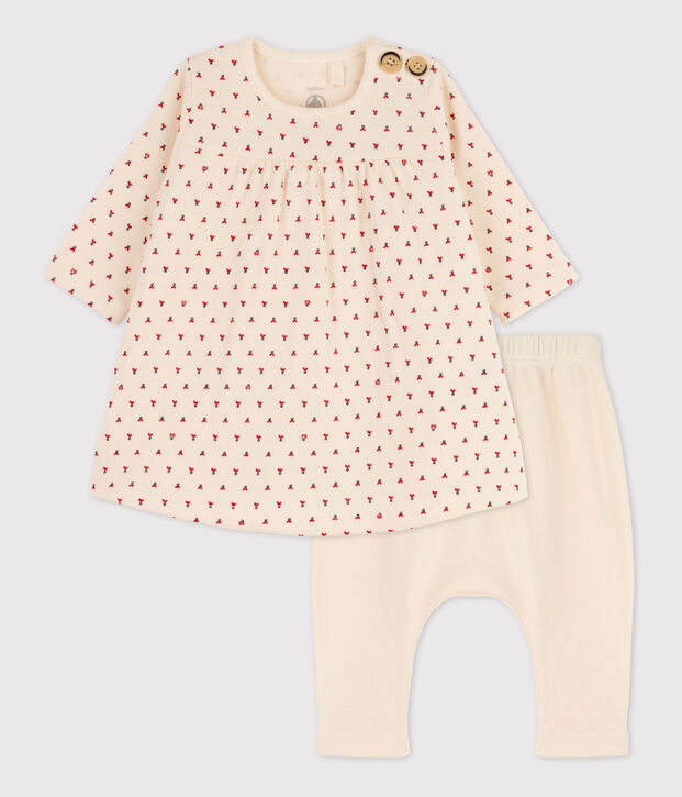 Robe legging imprim&eacute;e b&eacute;b&eacute; en tubique en coton &eacute;cru/multicouleur