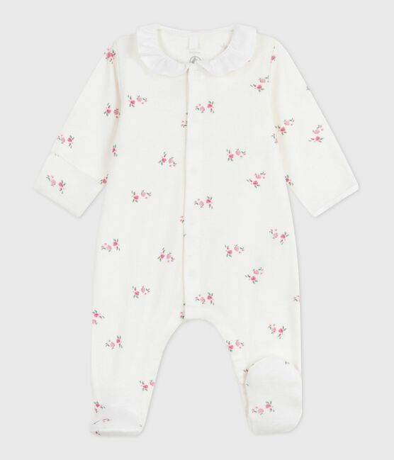 Pyjama bébé en coton à col fleuri blanc MARSHMALLOW/blanc MULTICO