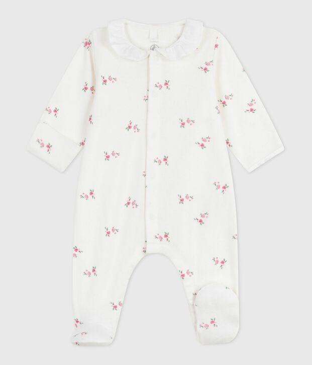Pyjama b&eacute;b&eacute; en coton &agrave; col fleuri blanc/multicouleur