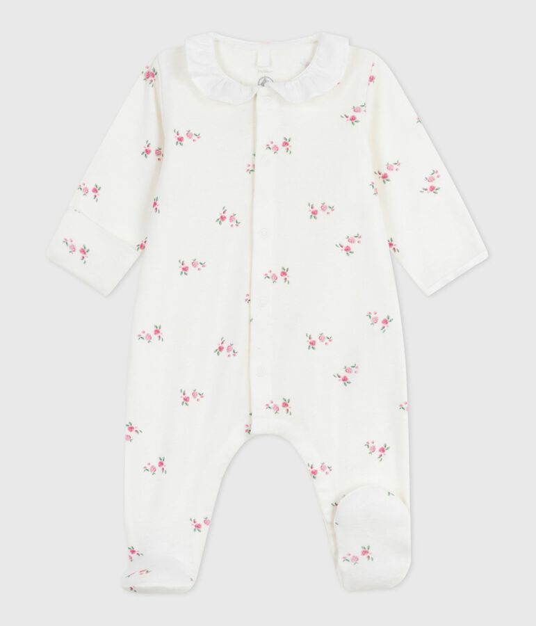 Pyjama b&eacute;b&eacute; en coton &agrave; col fleuri blanc MARSHMALLOW/blanc MULTICO