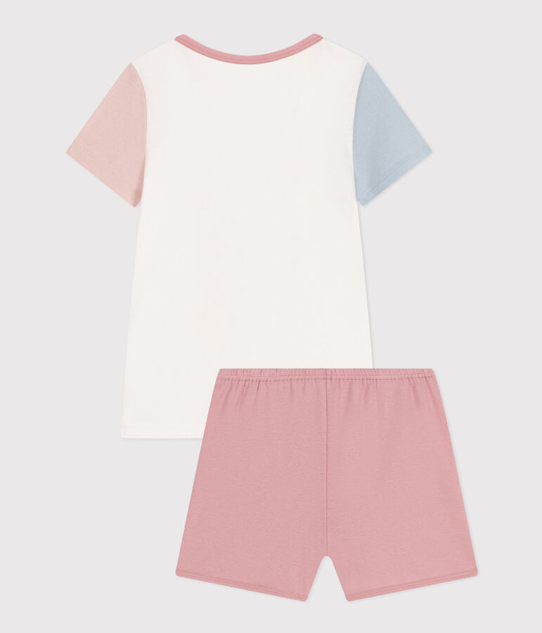 Pyjama short uni en coton enfant blanc/multicouleur