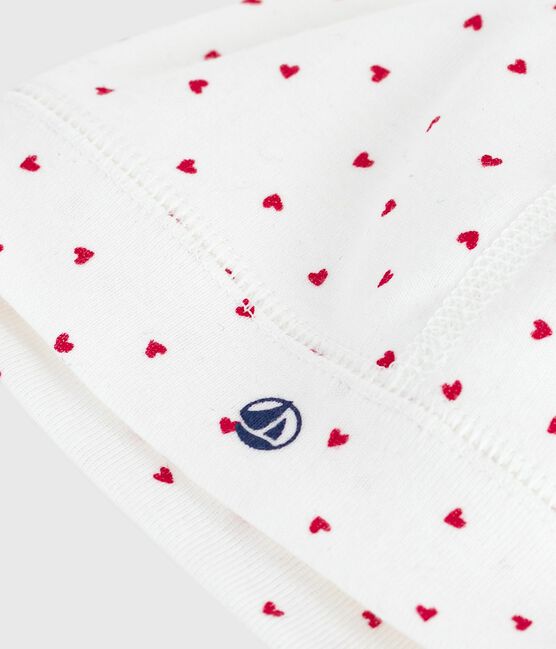Bonnet naissance en coton imprimé cœurs blanc MARSHMALLOW/rouge TERKUIT