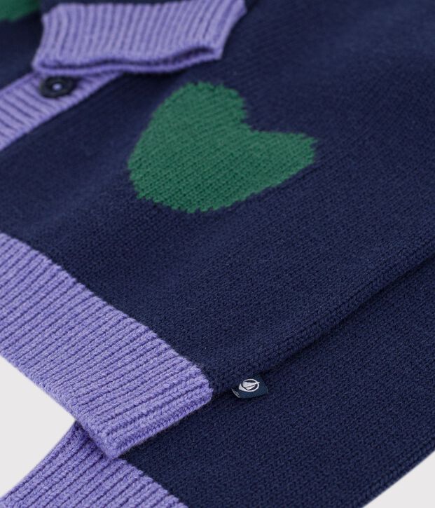Cardigan enfant en laine et coton uni bleu marine