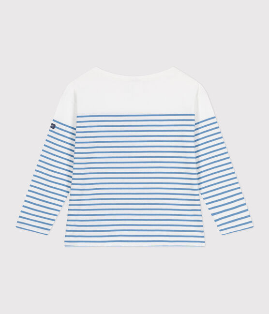 Teeshirt marinière enfant en coton manches longues blanc MARSHMALLOW/bleu ALASKA