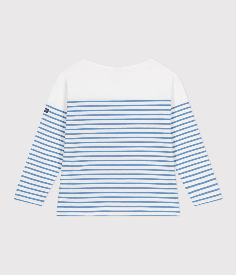 Teeshirt marini&egrave;re enfant en coton manches longues blanc MARSHMALLOW/bleu ALASKA