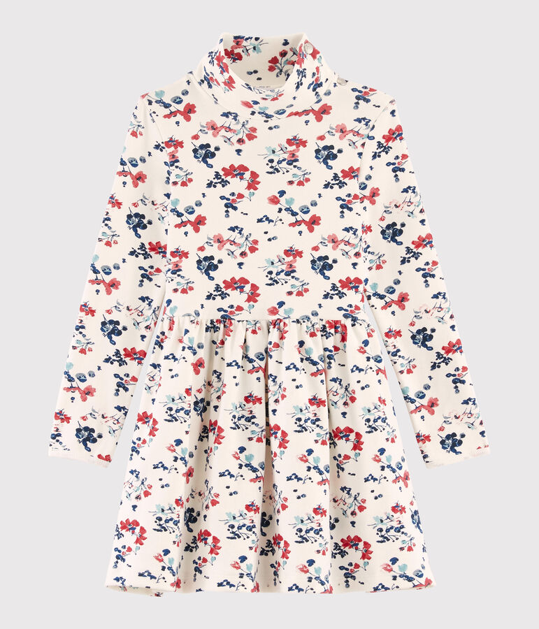 Robe manches longues enfant fille blanc MARSHMALLOW/blanc MULTICO