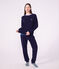 Pyjama femme en coton &eacute;ponge uni bleu marine