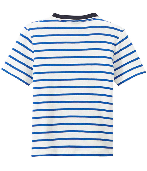 T-shirt gar&ccedil;on ray&eacute; et s&eacute;rigraphi&eacute; blanc/bleu