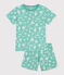 Pyjama short enfant en coton imprimé vert ALOEVERA/blanc MARSHMALLOW