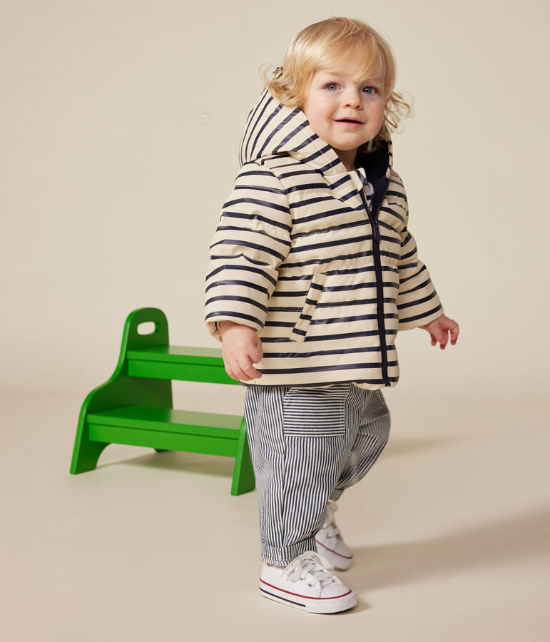 Doudoune en PU b&eacute;b&eacute; &eacute;cru/bleu