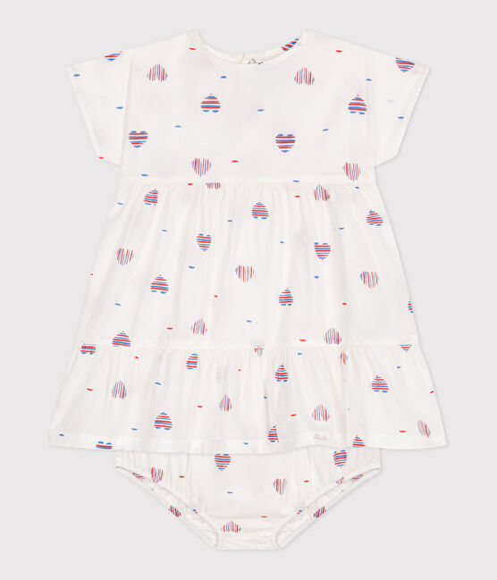 Robe bébé en coton manches courtes et bloomer, imprimés cœurs blanc AVALANCHE/ MULTICO