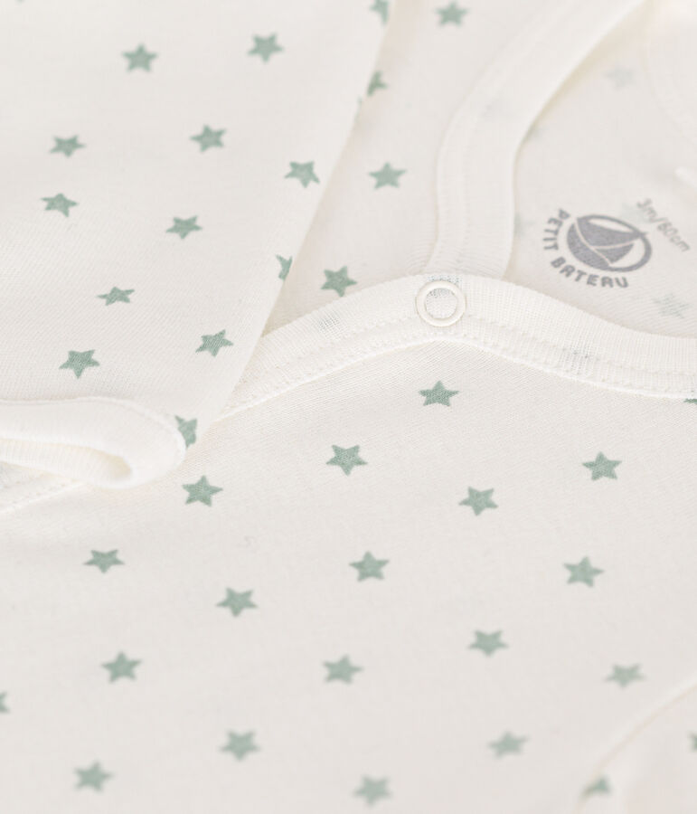 Pyjama b&eacute;b&eacute; sans pieds en coton blanc/vert
