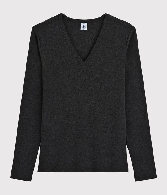 T-shirt col V iconique en coton Femme gris CITY CHINE
