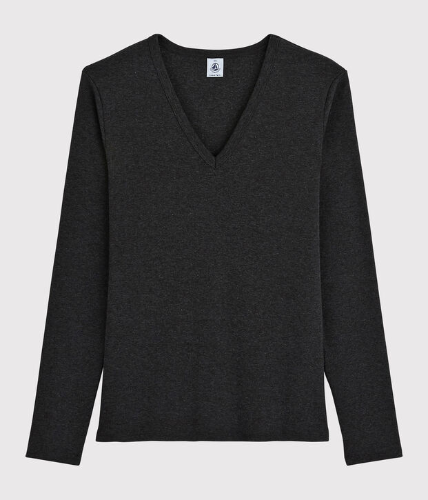 T-shirt col V iconique en coton Femme gris