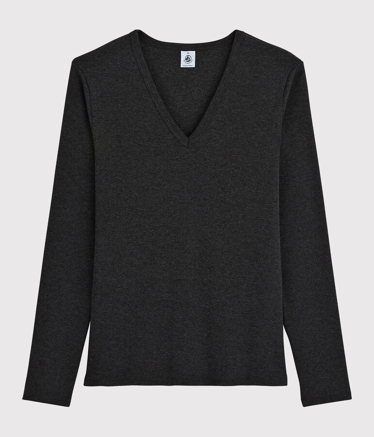 T-shirt col V iconique en coton Femme gris