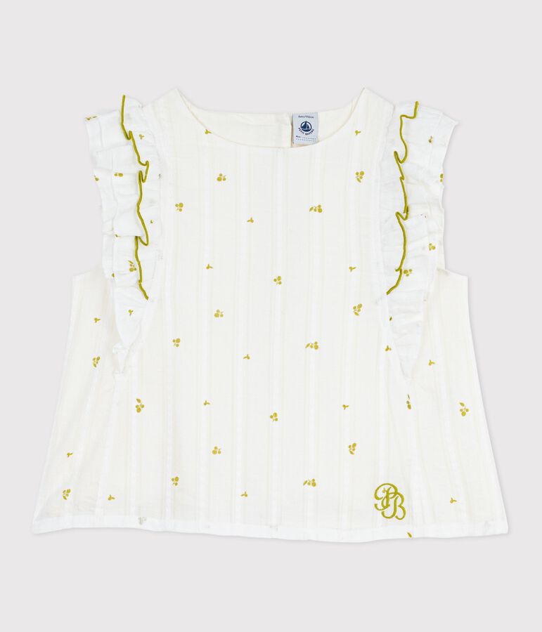 Blouse enfant en coton sans manche imprim&eacute;e fleurs vert/vert