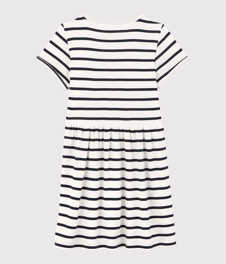 Robe manches courtes en coton bio enfant fille blanc MARSHMALLOW/bleu SMOKING