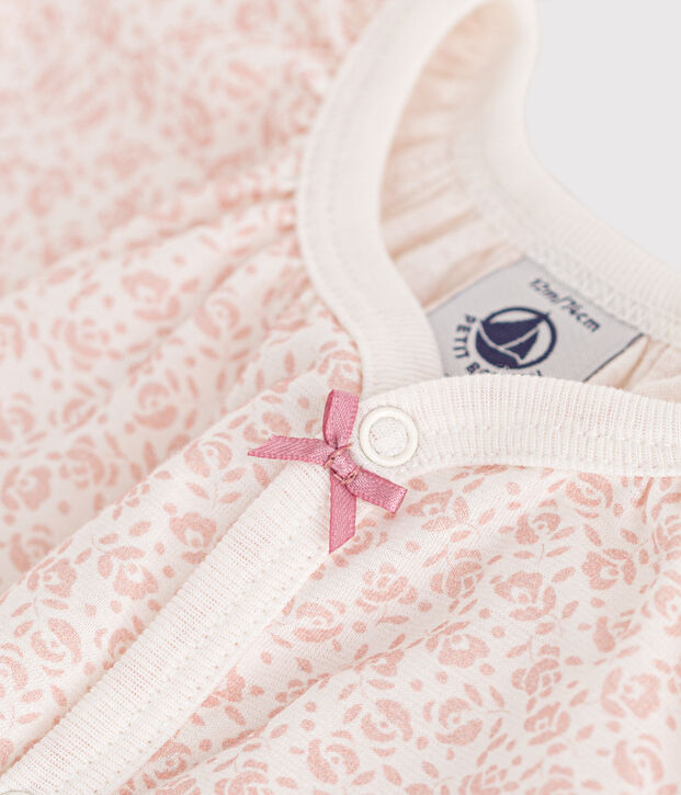 Combinaison courte imprim&eacute; fleurs en coton b&eacute;b&eacute; blanc/rose