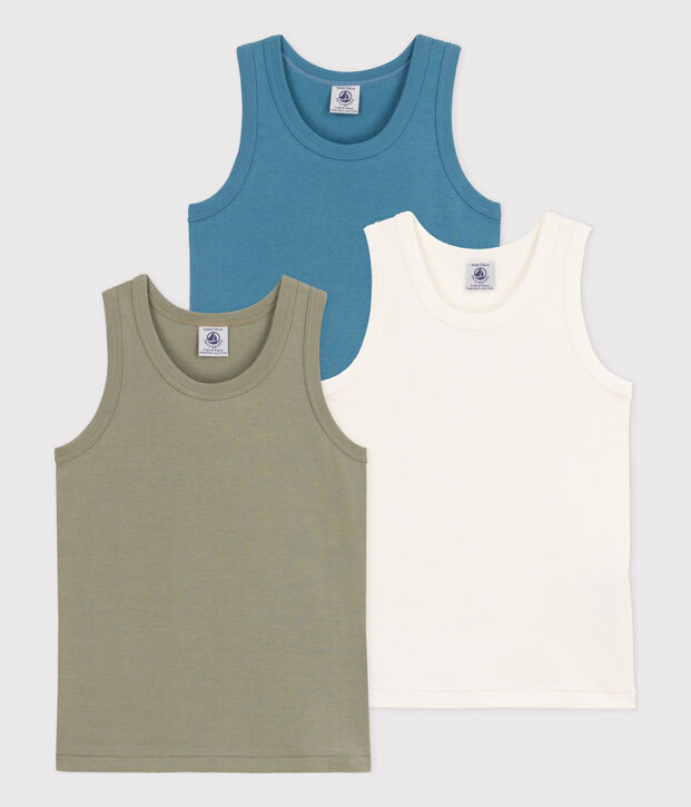 Lot de 3 d&eacute;bardeurs unis en coton petit gar&ccedil;on multicouleur