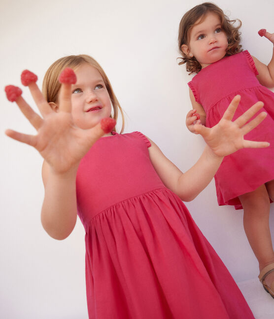 Robe sans manche en lin enfant fille rose DELHI