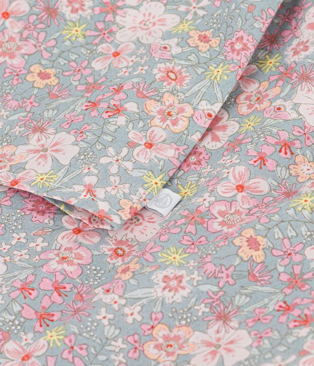 Blouse enfant en coton manches courtes imprim&eacute;e fleurs bleu/multicouleur