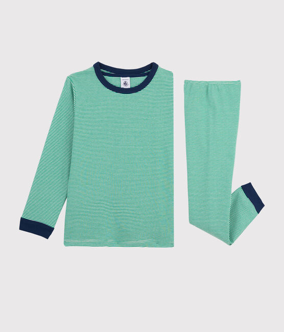 Pyjama milleraies vert petit garçon en côte vert PRADO/blanc MARSHMALLOW
