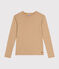 Tee-shirt L'ICONIQUE col rond en coton Femme marron CUIVRE/ MARSHMALLOW