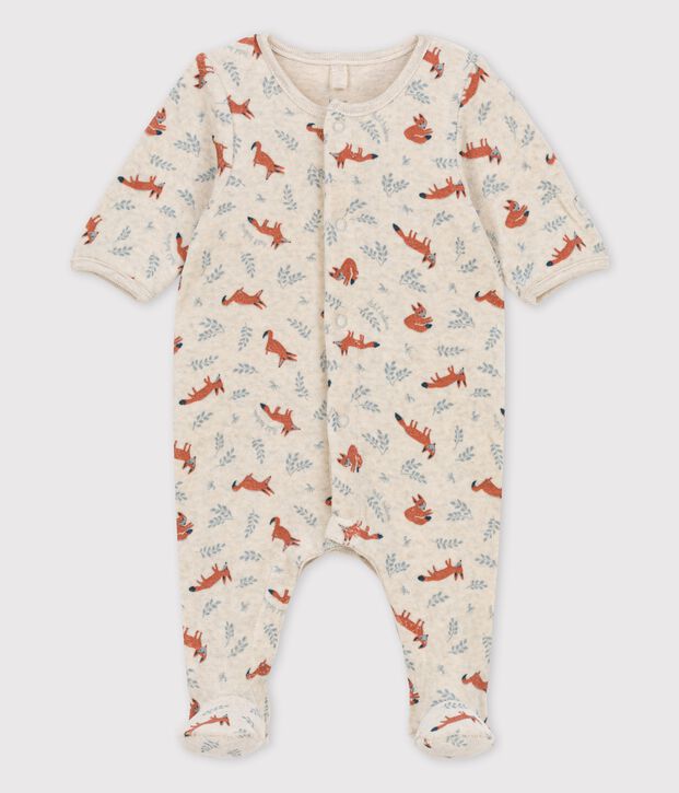 Dors-bien b&eacute;b&eacute; en velours biologique imprim&eacute; beige/blanc