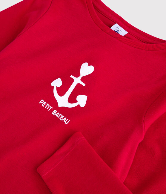 Tee-shirt manches longues en coton enfant fille rouge TERKUIT