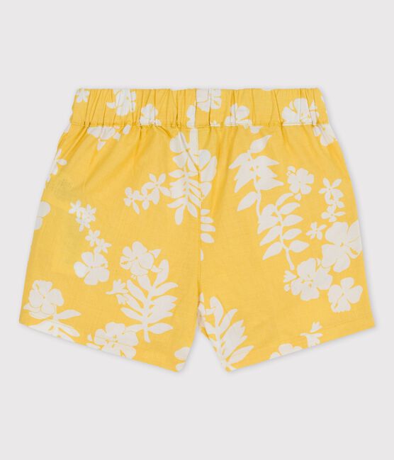 Short imprimé Hawaï en popeline bébé jaune ORGE/blanc MARSHMALLOW