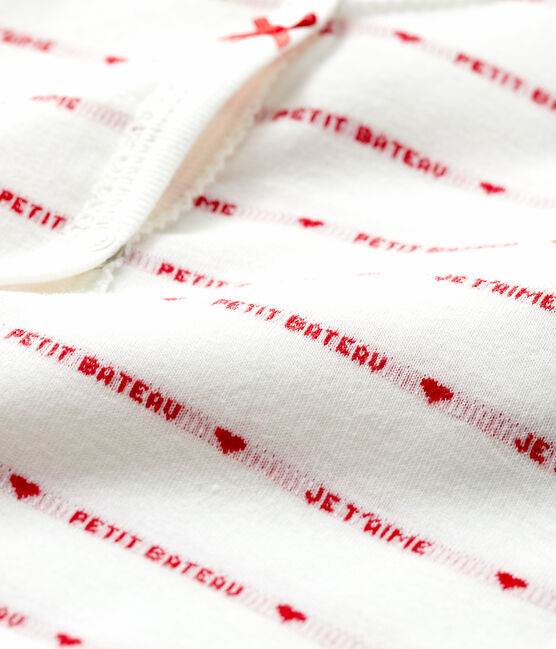 Dors-bien sans pieds Petit Bateau Je T'aime bébé en jacquard blanc MARSHMALLOW/rouge TERKUIT