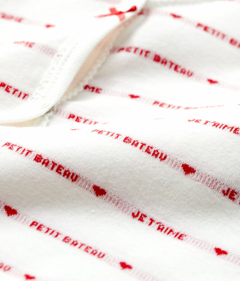 Dors-bien sans pieds Petit Bateau Je T'aime b&eacute;b&eacute; en jacquard blanc MARSHMALLOW/rouge TERKUIT
