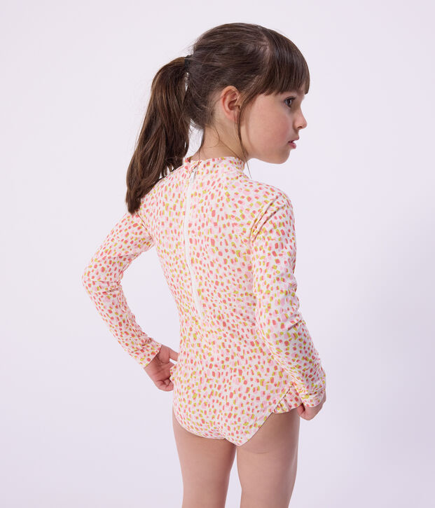Maillot de bain enfant une pi&egrave;ce manches longues imprim&eacute; blanc/multicouleur