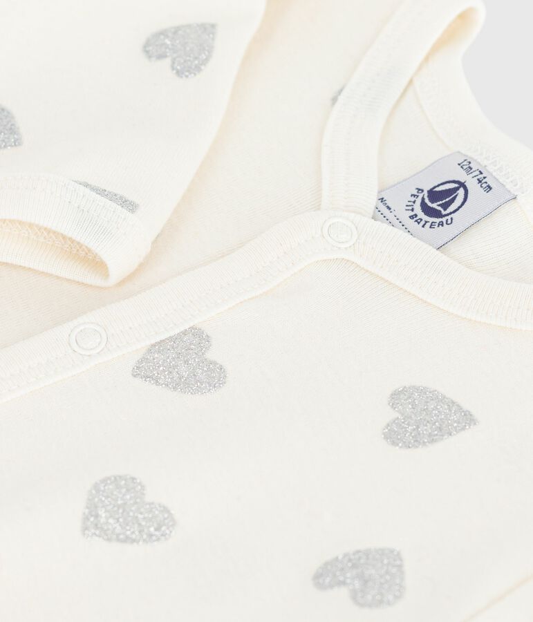 Pyjama b&eacute;b&eacute; en coton imprim&eacute; c&oelig;urs paillettes argent&eacute;s &eacute;cru MILK/ ARGENT