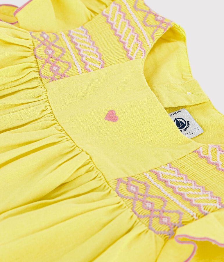 Robe enfant manches courtes en coton jaune