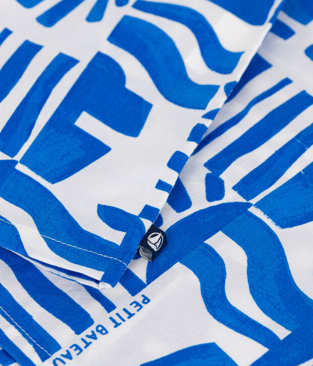 Chemise enfant en coton manches courtes imprim&eacute;e bleu/bleu