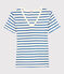 Tee-shirt L'ICONIQUE col V en coton bio Femme blanc MARSHMALLOW/bleu DELFT