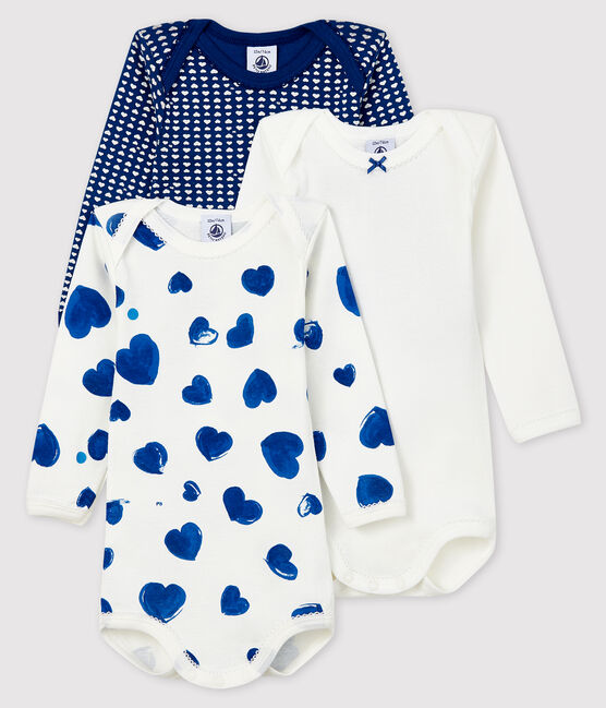 Lot De 3 Bodies Manches Longues Petit Bateau En Coton - Imprimé Cœurs Pour Bébé, Encolure Américaine