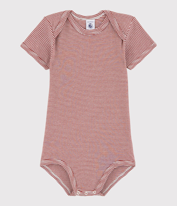 Body manches courtes b&eacute;b&eacute; fille-gar&ccedil;on rouge/blanc