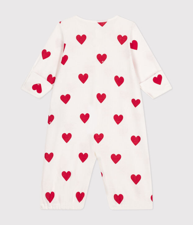 Combisac c&oelig;ur en coton b&eacute;b&eacute; blanc/rouge