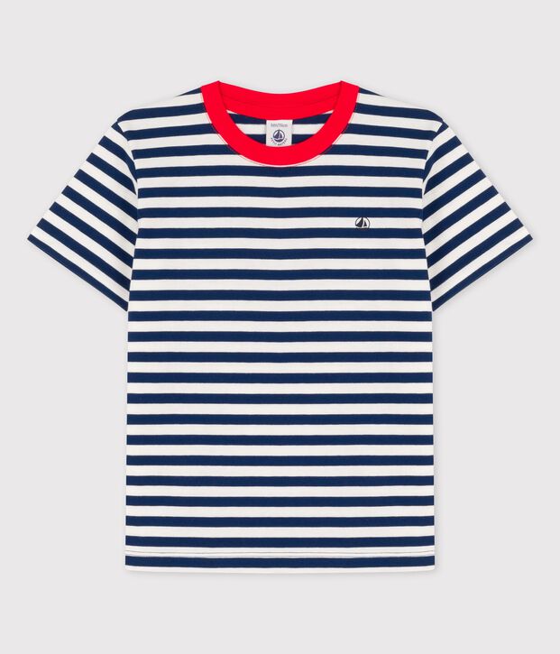 T-shirt manches courtes en coton enfant gar&ccedil;on bleu/blanc