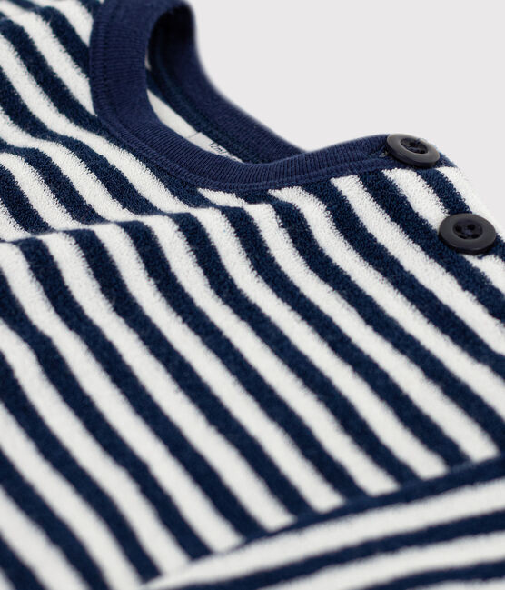 Sweatshirt bébé en bouclette éponge rayée bleu MEDIEVAL/blanc MARSHMALLOW