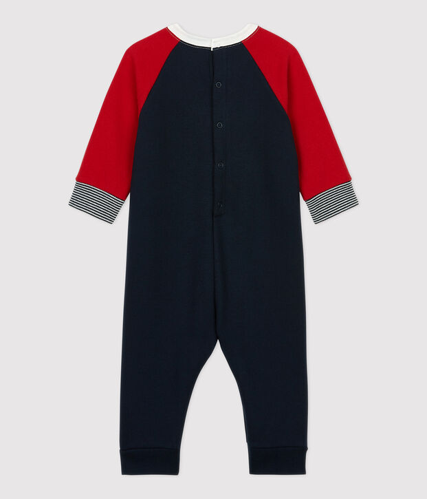 Combinaison en molleton b&eacute;b&eacute;. bleu/rouge