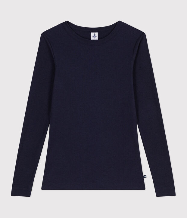 Tee-shirt femme l'iconique en laine et coton manches longues bleu marine
