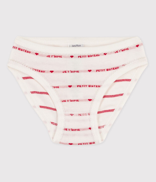 Culotte petite fille en coton blanc/rouge