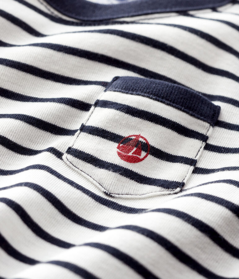 Tee-shirt b&eacute;b&eacute; gar&ccedil;on blanc MARSHMALLOW/bleu SMOKING