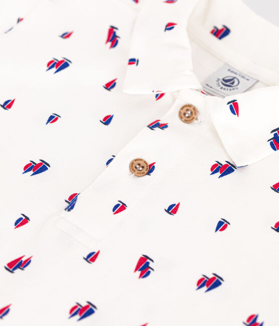 Polo manches courtes en coton enfant garçon blanc MARSHMALLOW/blanc MULTICO