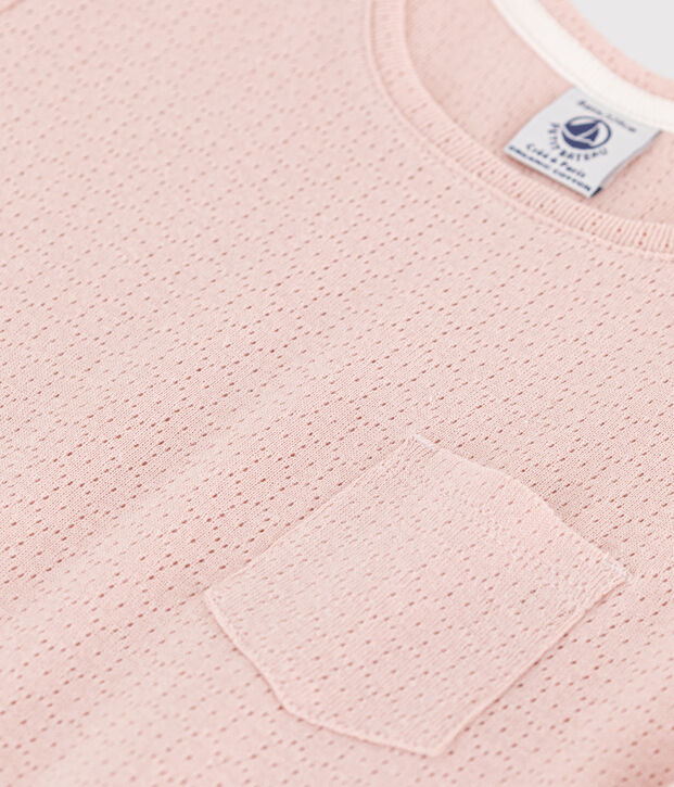Chemise de nuit unie en coton ajour&eacute; petite fille rose