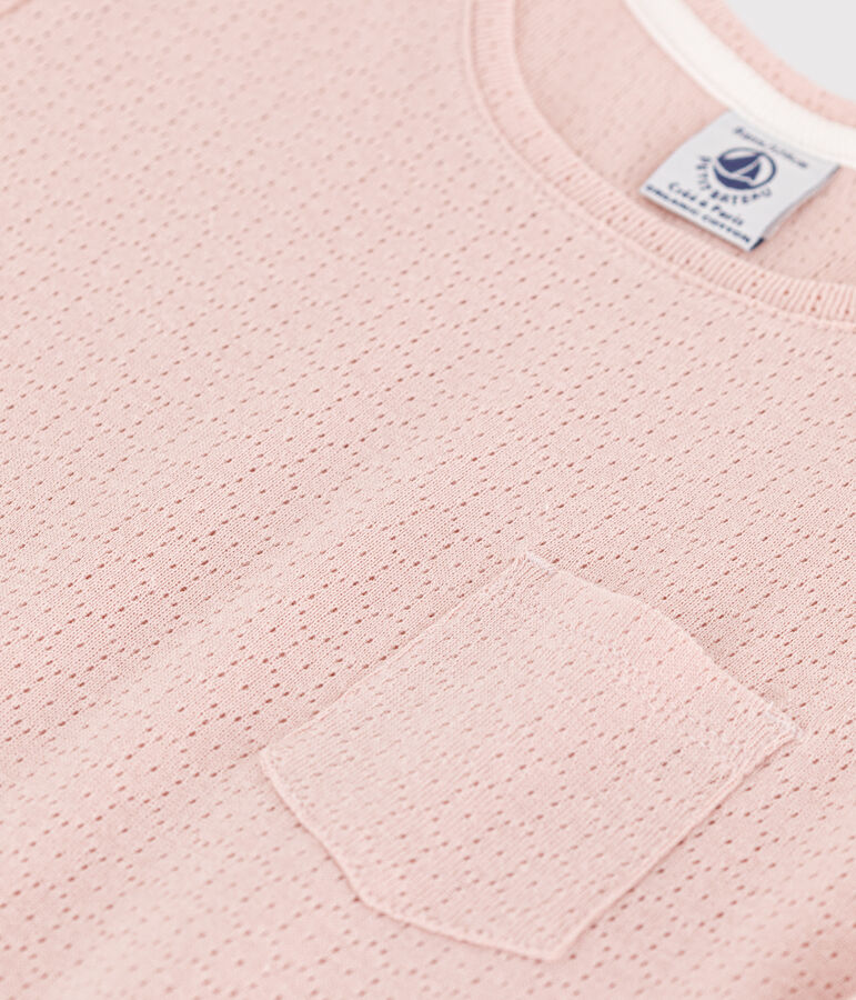 Chemise de nuit unie en coton ajour&eacute; petite fille rose