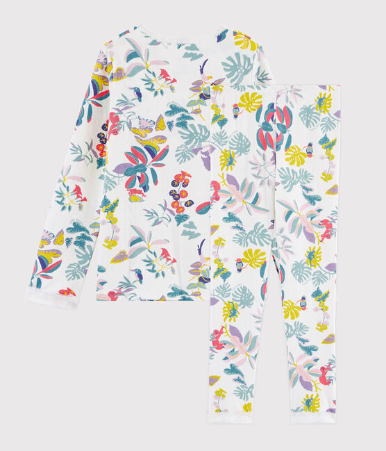 Pyjama imprimé jungle petite fille en tubique blanc MARSHMALLOW/blanc MULTICO